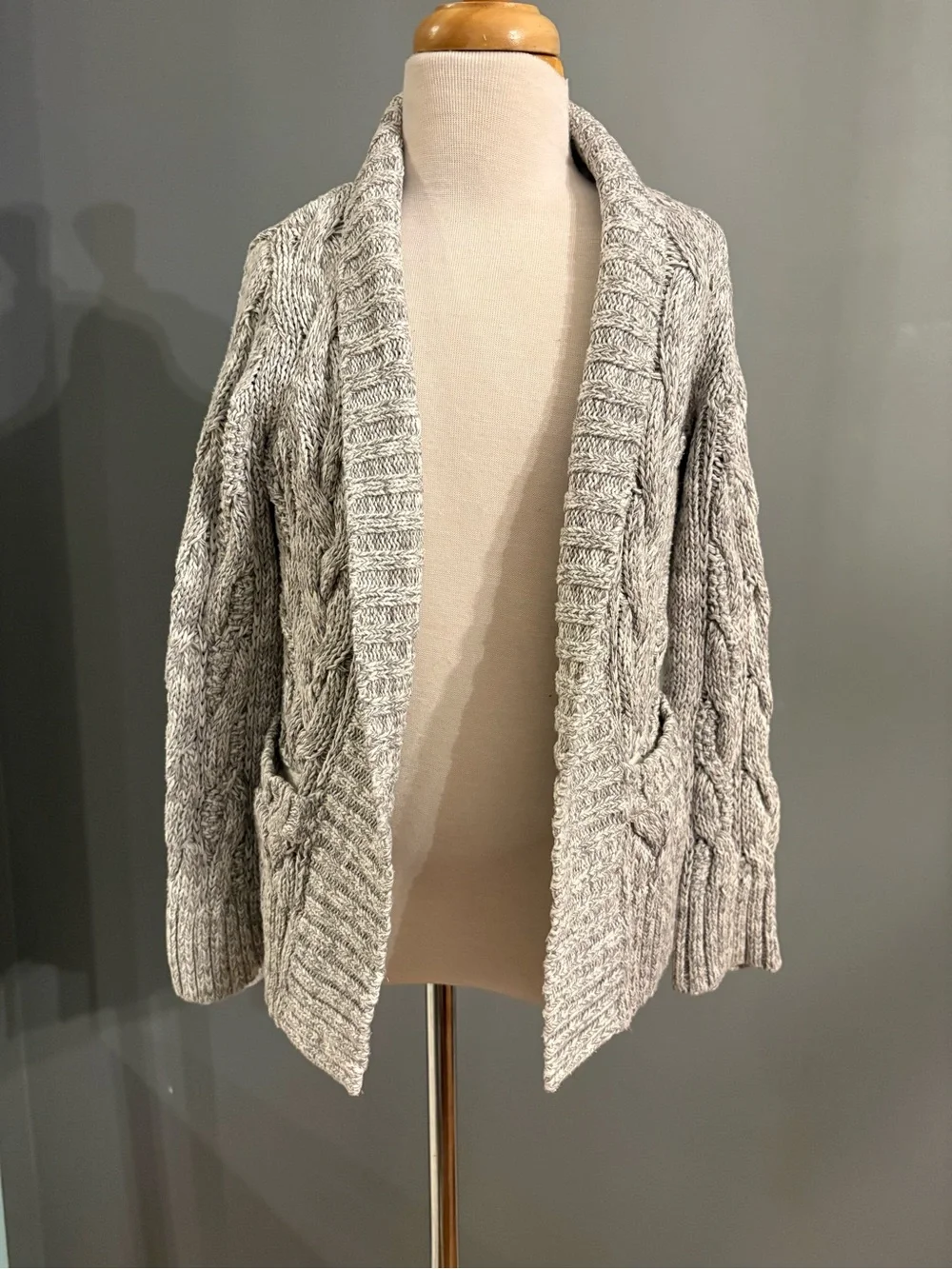 GAP Kids Heather Gray Cable Knit Open-Front Cable Knit Cardigan 100% Cotton